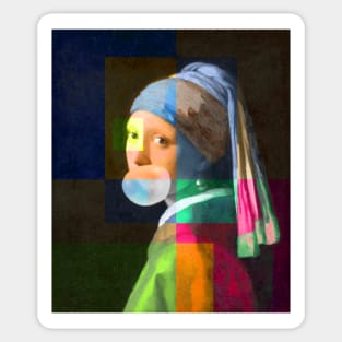 The Girl With A Pearl Earring And Bubble Gum, Colorful Sticker